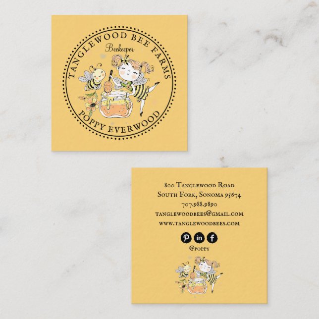 Cute Honey Bee Apiary Beekeeper Honey Products  Square Business Card (Front/Back)