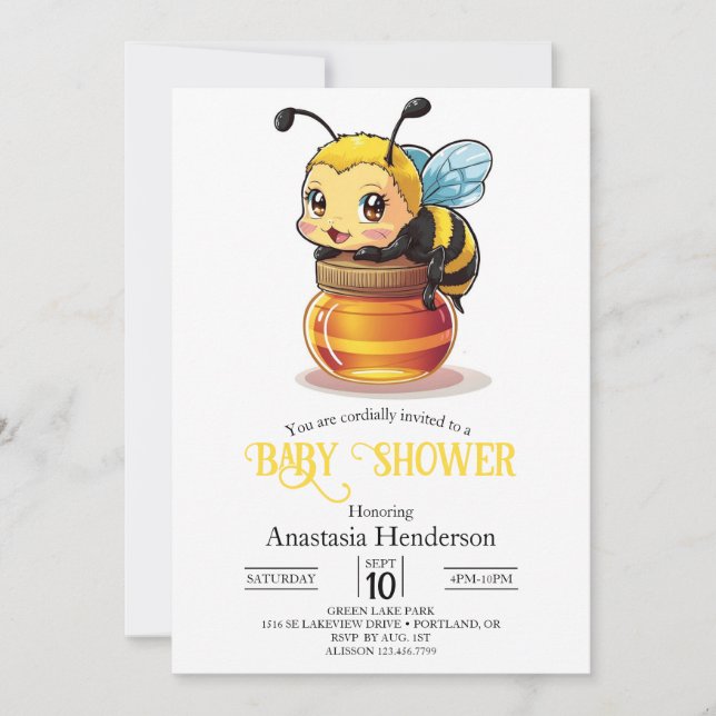 Cute Honey Bee Baby Shower Invitation (Front)
