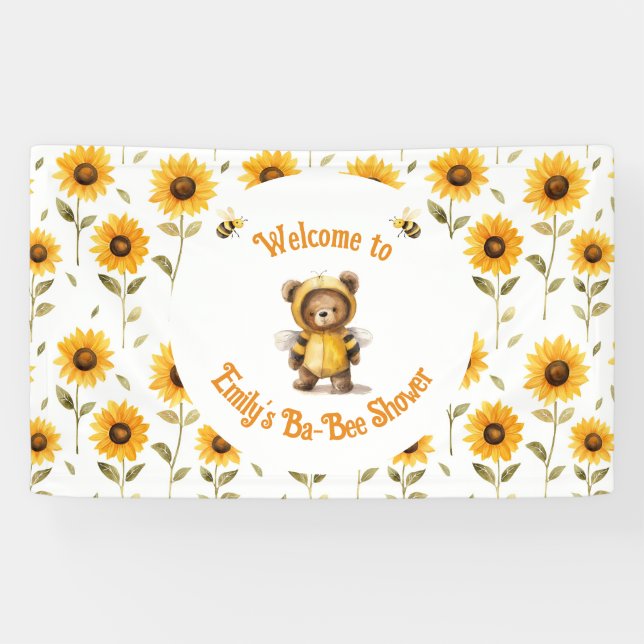 Cute Honey Bee Bear Ba-Bee Shower  Banner (Horizontal)