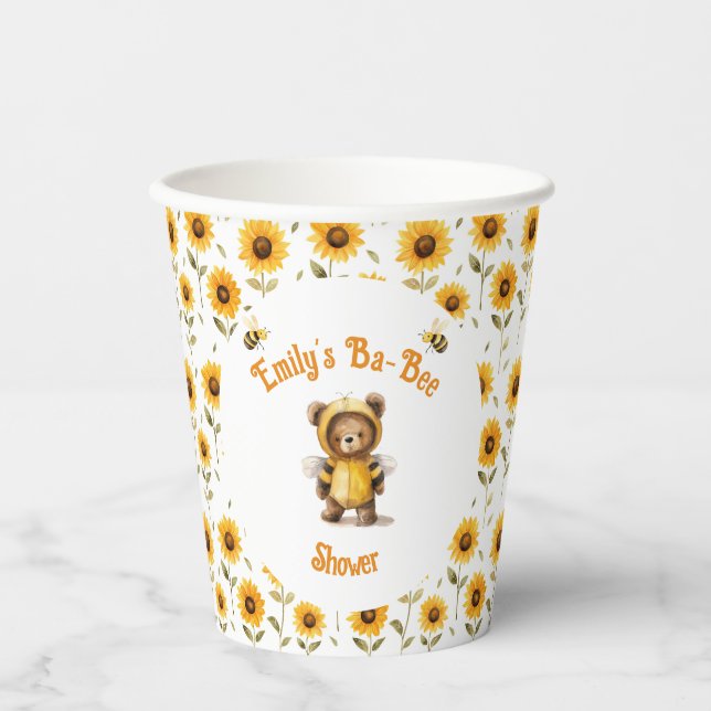Cute Honey Bee Bear Ba-Bee Shower  Paper Cups (Front)