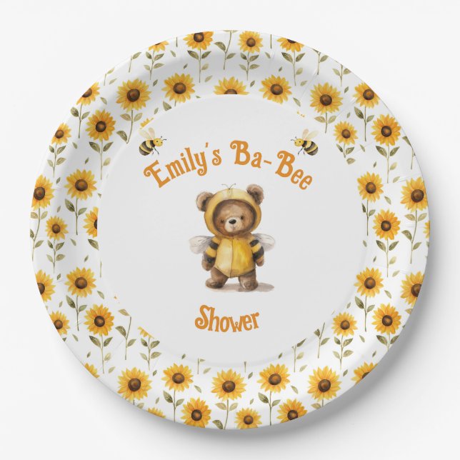 Cute Honey Bee Bear Ba-Bee Shower  Paper Plate (Front)
