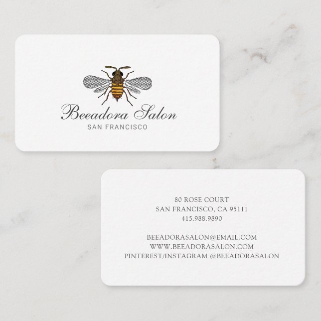 Cute Honey Bee Beauty And Hair Salon Business Card (Front/Back)