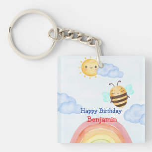 Cute honey bee Bee Birthday Party Key Ring
