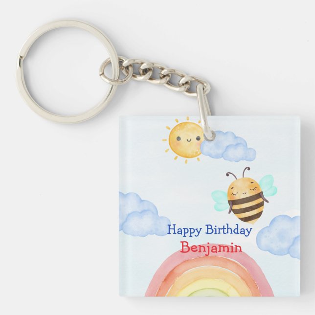 Cute honey bee Bee Birthday Party Key Ring (Front)