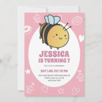Cute Honey Bee Bumblebee Kids Birthday Invitation