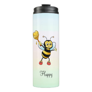 Cute Honey Bee & Calligraphy on Pastel Colours Thermal Tumbler
