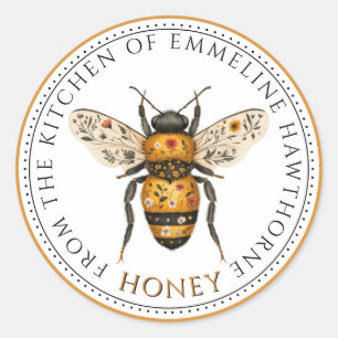 Cute Honey Bee Floral Honey Label