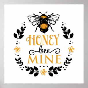 cute honey bee mine word art poster