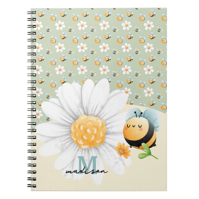 Cute Honey Bee Pattern Notebook With Name (Front)