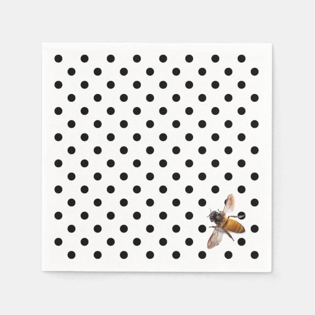 Cute Honey Bee retro black white polka-dot pattern Napkin (Front)