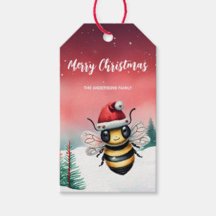  Cute honey bee Santa Christmas party Snow kids Gift Tags
