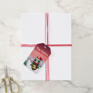 Cute honey bee Santa Christmas party Snow kids Gift Tags