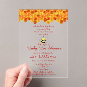 Cute Honey Bee Themed Baby Shower Acrylic Invitations