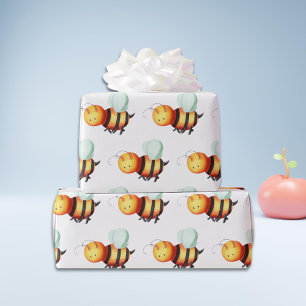 Cute Honey Bee with Blue Wings Patterned Wrapping Paper
