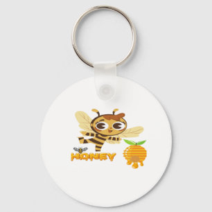 Cute Honey Bee with Dripping Honey Typography Desi Key Ring