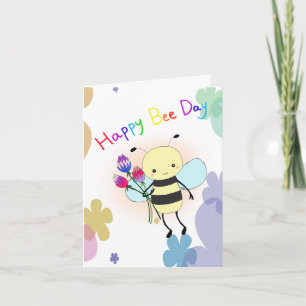 Cute Honey Bee with Flowers Happy Bee Day Birthday Card