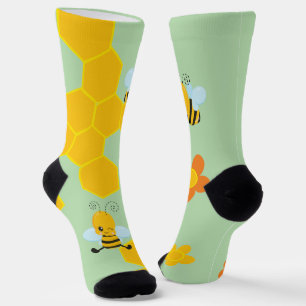 Cute Honey Bee With Flowers  Socks
