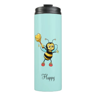Cute Honey Bee with Heart & Calligraphy on Teal Thermal Tumbler