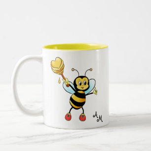 Cute Honey Bee with Heart & Monogram Two-Tone Coffee Mug