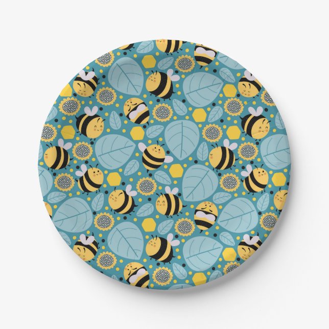 Cute Honey Bee Wrapping Paper Set of 3 Napkins Paper Plate (Front)