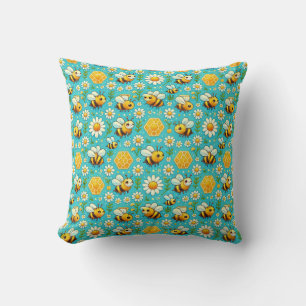 Cute Honey Bees and Daisies Cushion