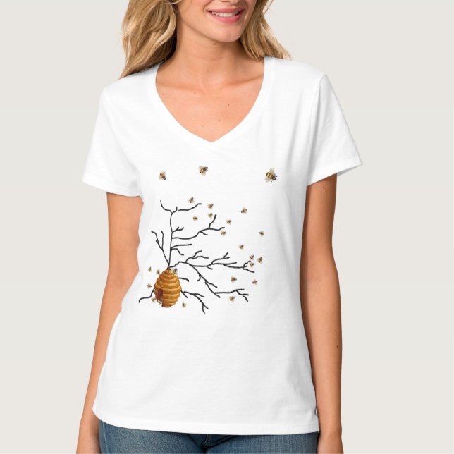 Cute Honey Bees, Bee Hive, Custom T-Shirt (Front)