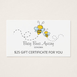 Cute Honey Bees Beekeeper Apiary Gift Certificates