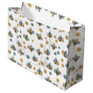 Cute Honey Bees & Floral Wildflowers Large Gift Bag
