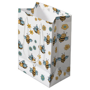 Cute Honey Bees & Floral Wildflowers Medium Gift Bag