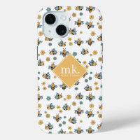 Cute Honey Bees & Floral Wildflowers Monogram