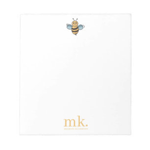 Cute Honey Bees & Floral Wildflowers Monogram Notepad