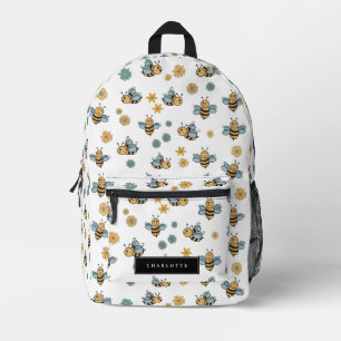 Cute Honey Bees & Floral Wildflowers Printed Backpack