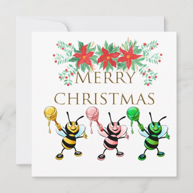 Cute Honey Bees Gold Merry Christmas   (Front)