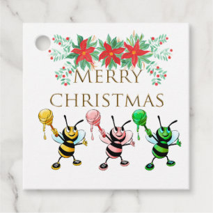 Cute Honey Bees Gold Merry Christmas   Favour Tags