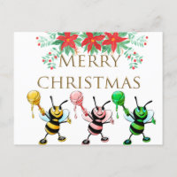 Cute Honey Bees Gold Merry Christmas  