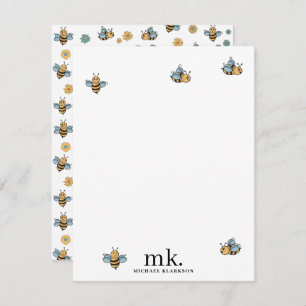 Cute Honey Bees Monogram Card
