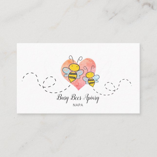 Cute Honey Bees Pink Heart Apiary Beekeeper Business Card (Front)