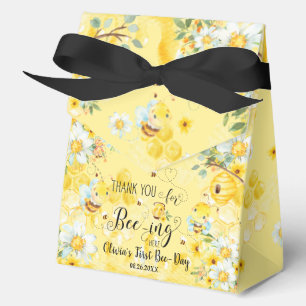 Cute Honey Bees Yellow Floral 1st Birthday One Favour Box