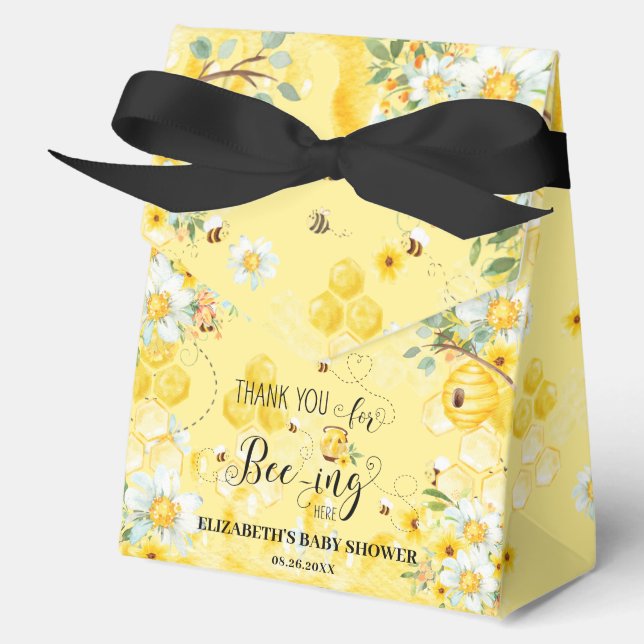 Cute Honey Bees Yellow Floral Baby Shower Bridal Favour Box (Front)