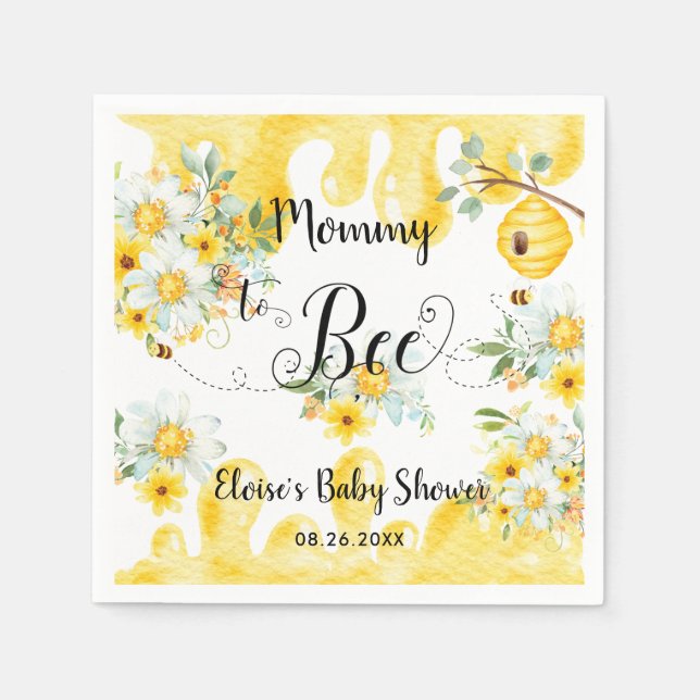 Cute Honey Bees Yellow Floral Baby Shower Napkin (Front)