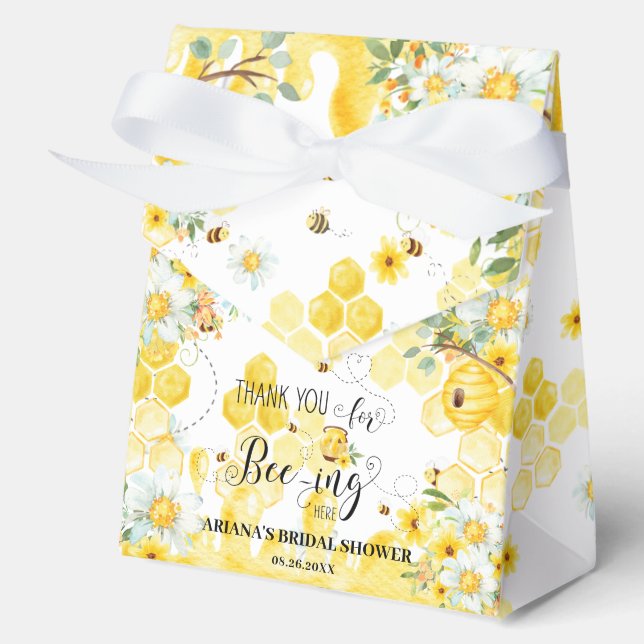 Cute Honey Bees Yellow Floral Bridal Shower Baby Favour Box (Front)