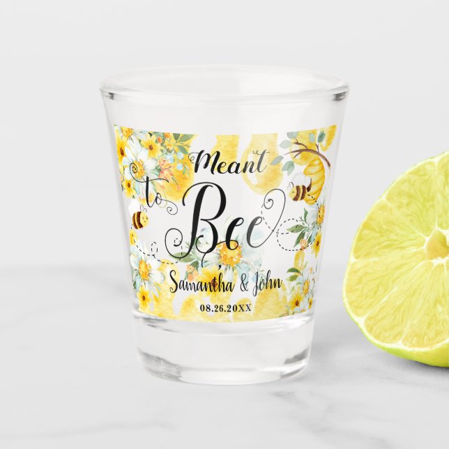 Cute Honey Bees Yellow Floral Wedding Meant to Bee Shot Glass (Front)