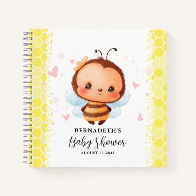 Cute Honey Bumblebee Baby Shower Guest Book (Front)
