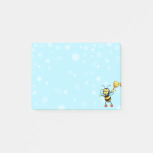 Cute Honey Bumblebee on Light Blue Post-it Notes