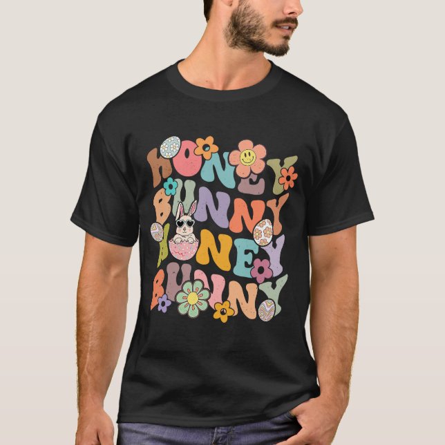 Cute Honey Bunny Retro Easter Day Couple Husband W T-Shirt (Front)