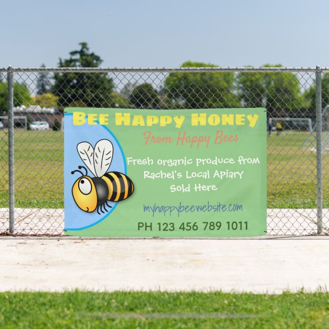 Cute honey for sale bee apiary produce cartoon sig banner (Insitu)