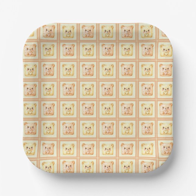 Cute Honey Patchwork cookie Teddy Bear Paper Plate (Front)