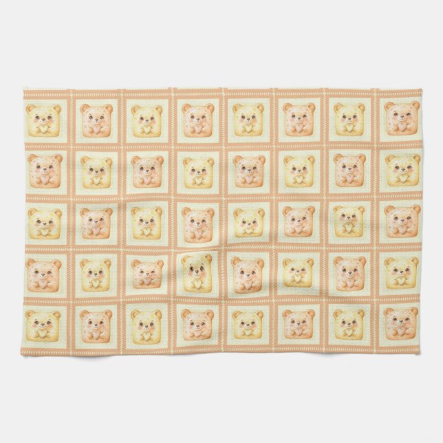 Cute Honey Patchwork cookie Teddy Bear Tea Towel (Horizontal)