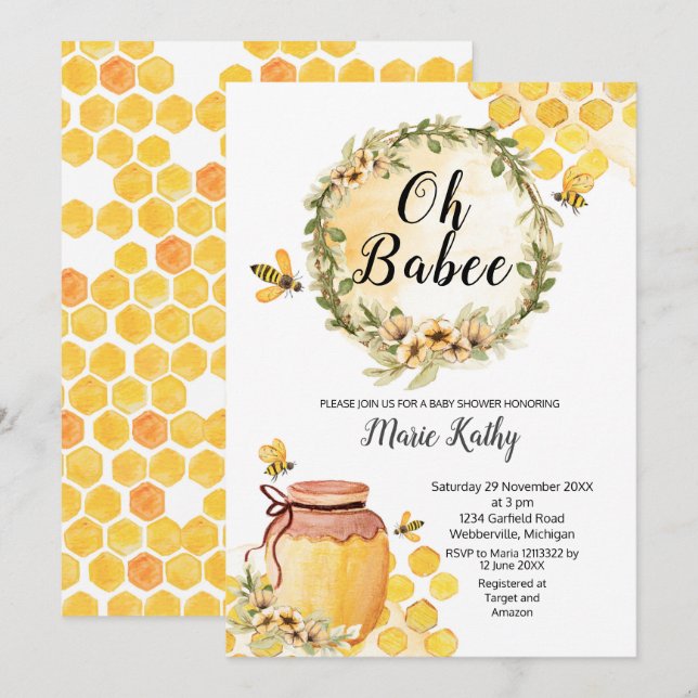 Cute Honey Sweet As Can Bee Baby Shower Invitation (Front/Back)