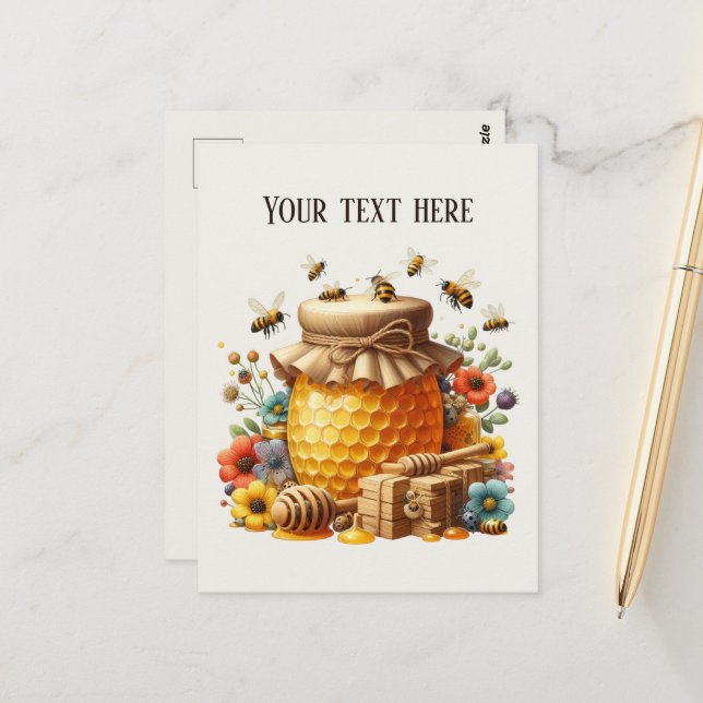 Cute honey vendors add text postcard (Front/Back In Situ)